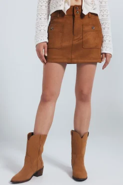 Springfield Falda corta antelina marr&oacute;n Sale