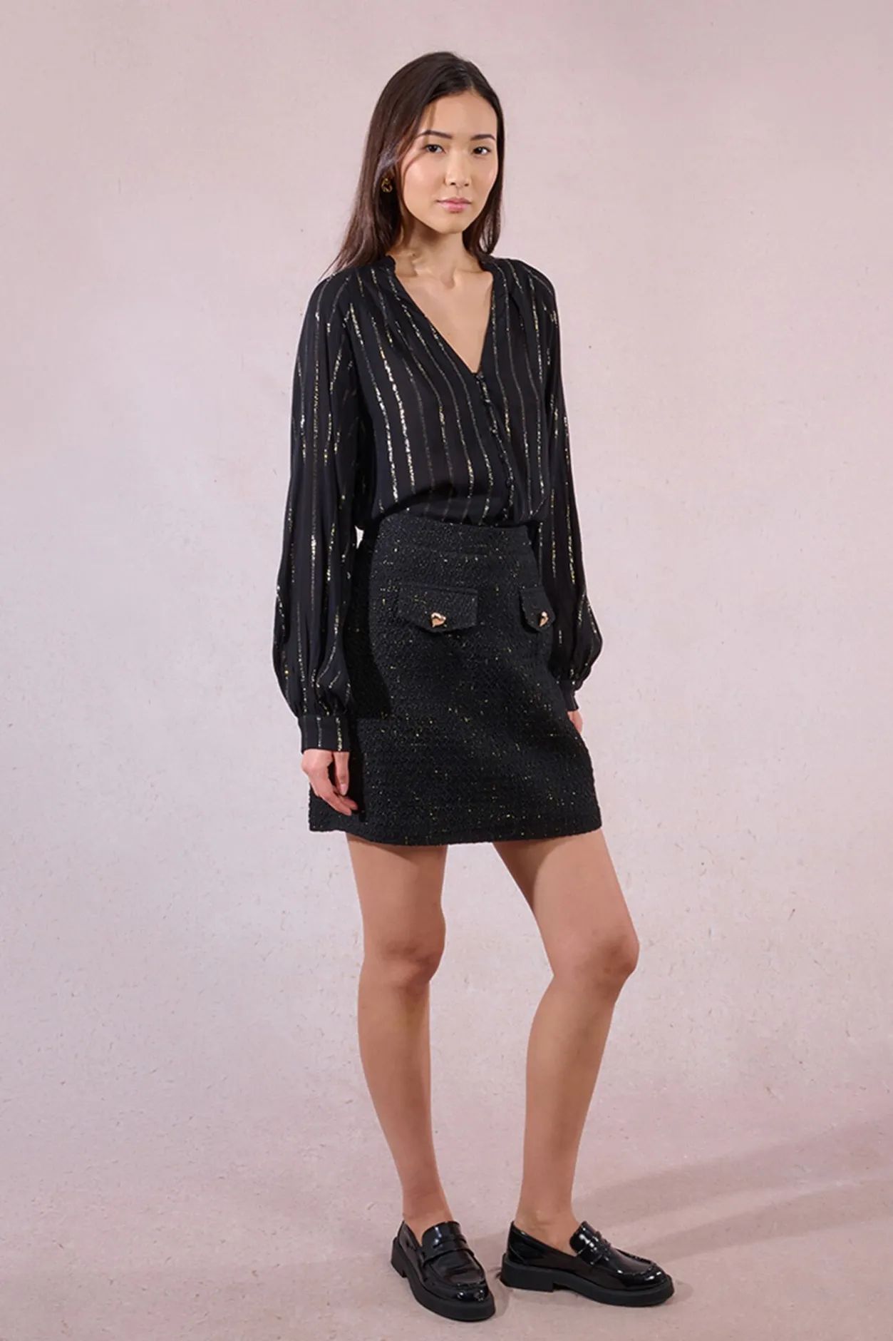 Molly Bracken Falda corta detalle corazones Negro Clearance