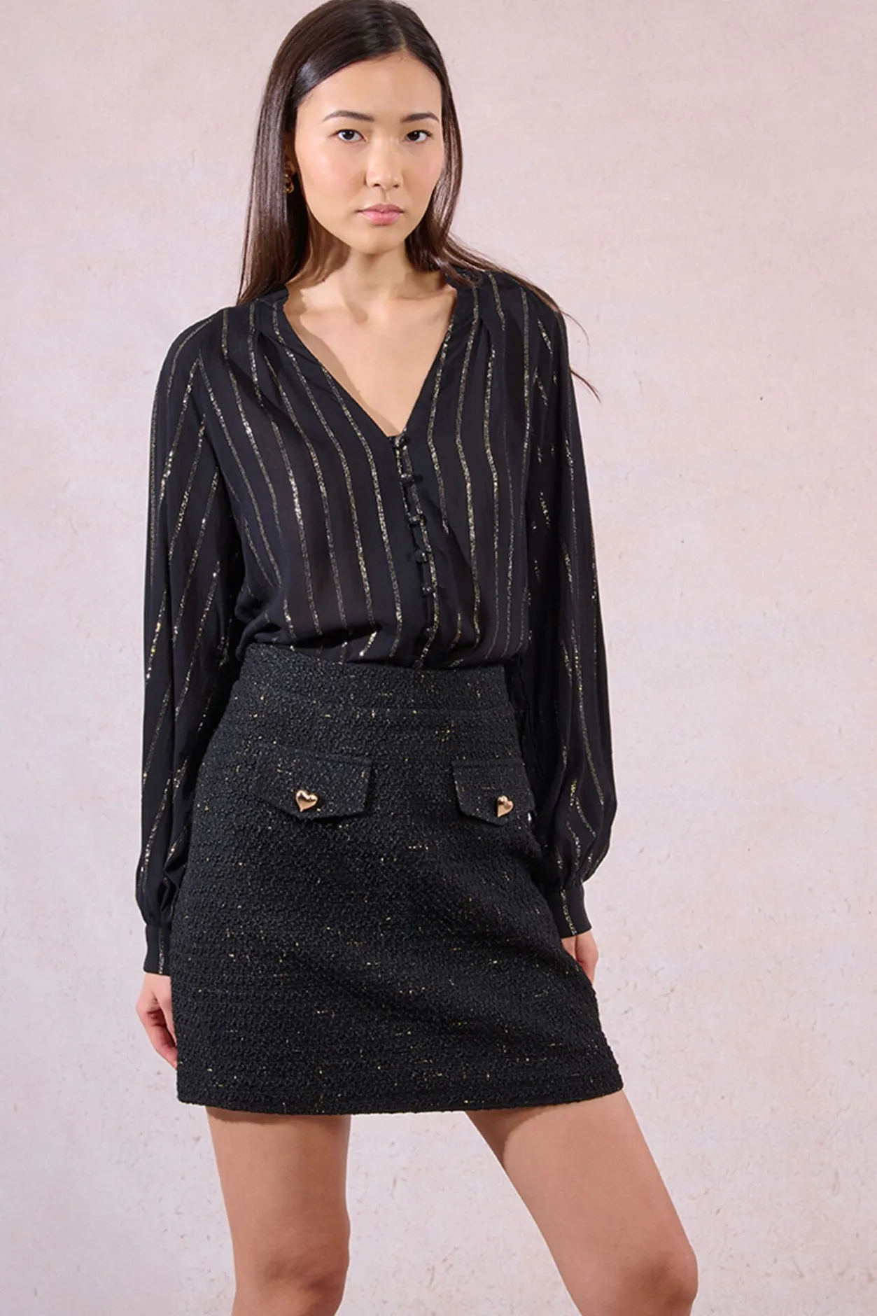 Molly Bracken Falda corta detalle corazones Negro Clearance