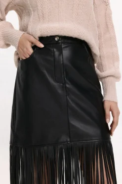 Vila Falda de polipiel con flecos Negro Sale