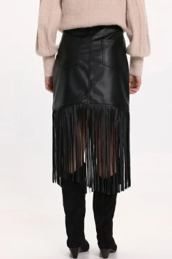 Vila Falda de polipiel con flecos Negro Sale