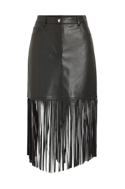 Vila Falda de polipiel con flecos Negro Sale