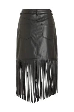 Vila Falda de polipiel con flecos Negro Sale