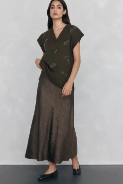 Pedro del Hierro Falda estructura satinada Verde Discount