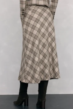 Pedro del Hierro Falda evasé cuadros Marr&oacute;n Sale