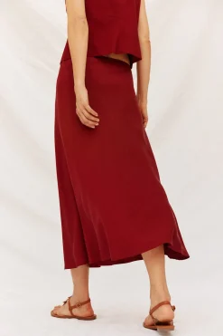 Cortefiel Falda fluída tencel Granate New