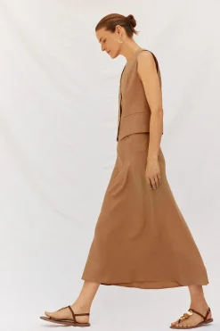 Cortefiel Falda fluída tencel Camel Clearance