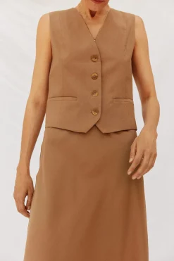 Cortefiel Falda fluída tencel Camel Clearance