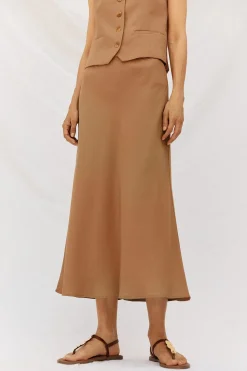 Cortefiel Falda fluída tencel Camel Clearance