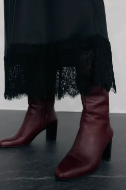 Pedro del Hierro Falda larga satén detalle lace Negro Outlet