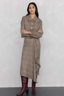 Pedro del Hierro Falda midi cuadros volante desflecado Marr&oacute;n Online