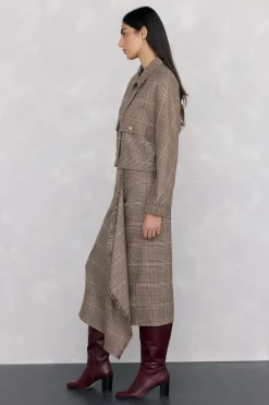 Pedro del Hierro Falda midi cuadros volante desflecado Marr&oacute;n Online