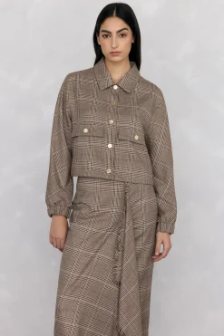 Pedro del Hierro Falda midi cuadros volante desflecado Marr&oacute;n Online