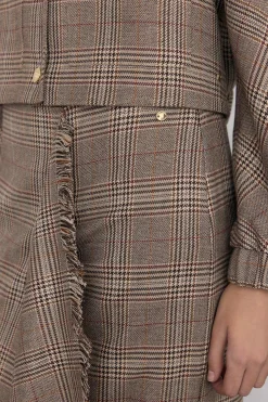 Pedro del Hierro Falda midi cuadros volante desflecado Marr&oacute;n Online