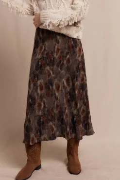 Slowlove Falda midi estampada Estampado marr&oacute;n Clearance