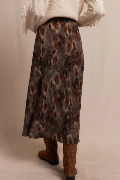 Slowlove Falda midi estampada Estampado marr&oacute;n Clearance