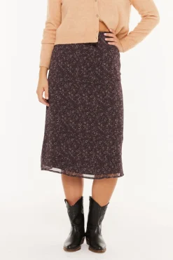 System Action Falda midi estampado floral pequeño burdeos Hot