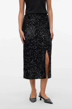 Vero Moda Falda midi lentejuelas Negro New
