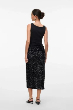 Vero Moda Falda midi lentejuelas Negro New