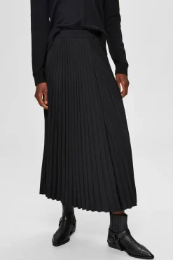 Selected Falda midi plisada con cintura elástica Negro Outlet