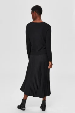 Selected Falda midi plisada con cintura elástica Negro Outlet