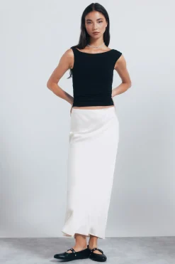 Springfield Falda midi satinada blanco Online