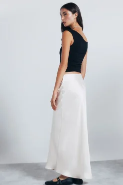 Springfield Falda midi satinada blanco Online