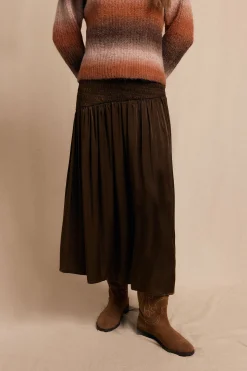 Slowlove Falda midi satinada Marr&oacute;n oscuro Hot