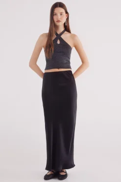 Springfield Falda midi satinada negro Clearance