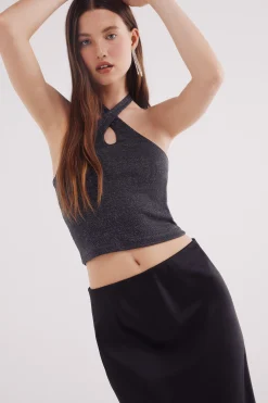 Springfield Falda midi satinada negro Clearance