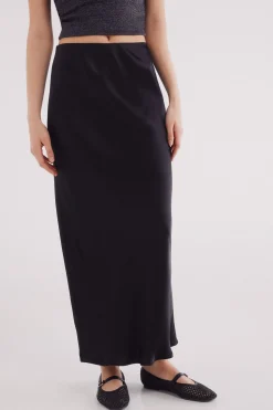 Springfield Falda midi satinada negro Clearance