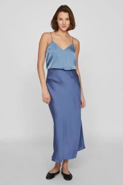 Vila Falda midi satén Azul Online