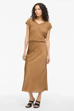 Vila Falda midi satén Camel Online