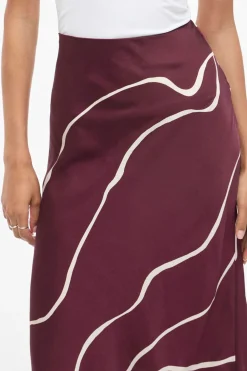Vila Falda midi satén Estampado granate Outlet