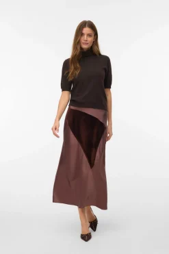Vero Moda Falda midi triple tejido Marrón Hot