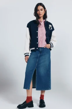 Springfield Falda midi vaquera azul Discount