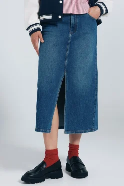 Springfield Falda midi vaquera azul Discount