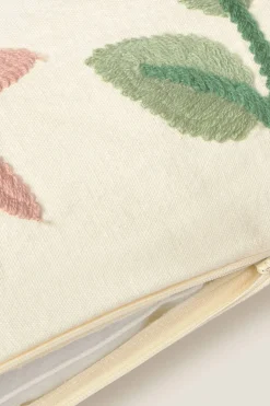 Textura Funda cojín bordado flores blanco Online