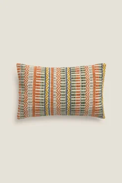 Textura Funda cojín bordado geométrico naranja