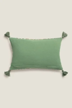 Textura Funda cojín bordado pompones verde Discount