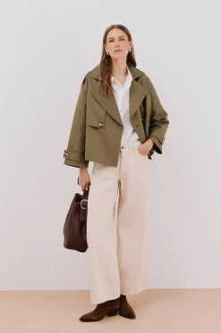 Cortefiel Gabardina corta Kaki Clearance