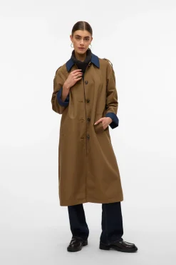 Vero Moda Gabardina larga bicolor Marrón Outlet