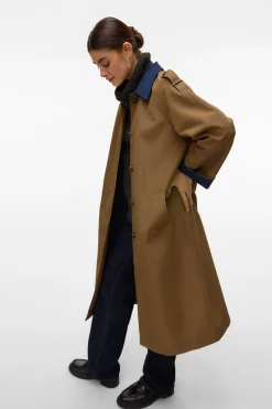 Vero Moda Gabardina larga bicolor Marr&oacute;n Outlet
