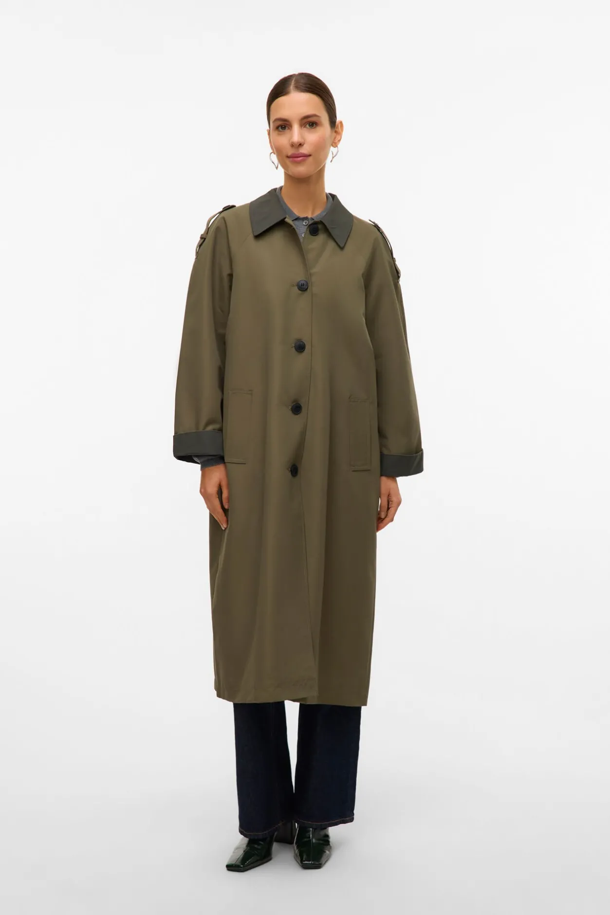 Vero Moda Gabardina larga bicolor Verde Sale