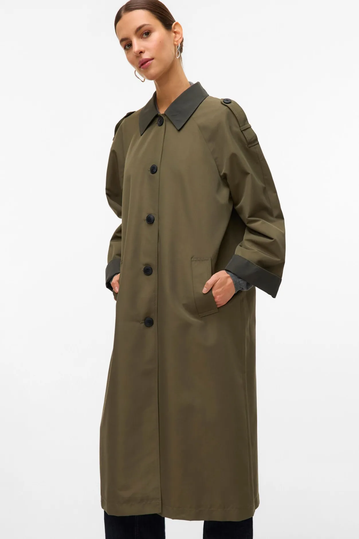 Vero Moda Gabardina larga bicolor Verde Sale