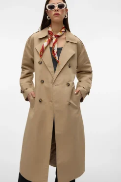 Vero Moda Gabardina larga básica Marr&oacute;n Discount