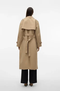 Vero Moda Gabardina larga básica Marr&oacute;n Discount