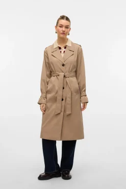 Vero Moda Gabardina larga con cinturón Marrón Online