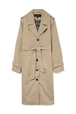Vero Moda Gabardina larga con cinturón Marr&oacute;n Online