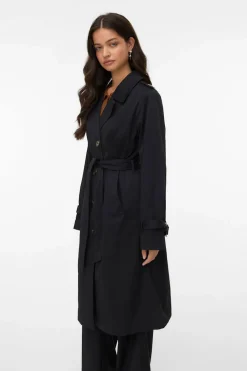 Vero Moda Gabardina larga con cinturón Negro Sale